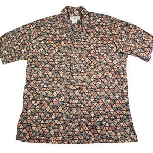 Vintage Y2K Travelsmith Hawaiian Button Shirt Mens Large Brown Black Cotton Lawn